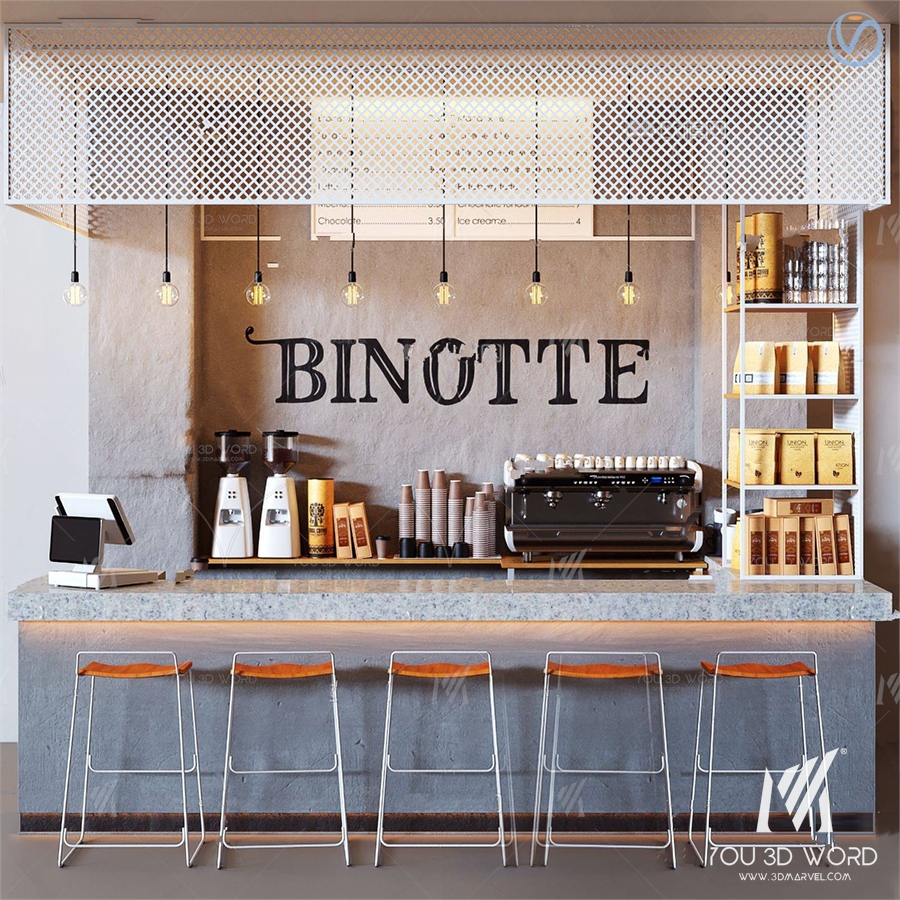 Industrial style coffee bar 3d model
